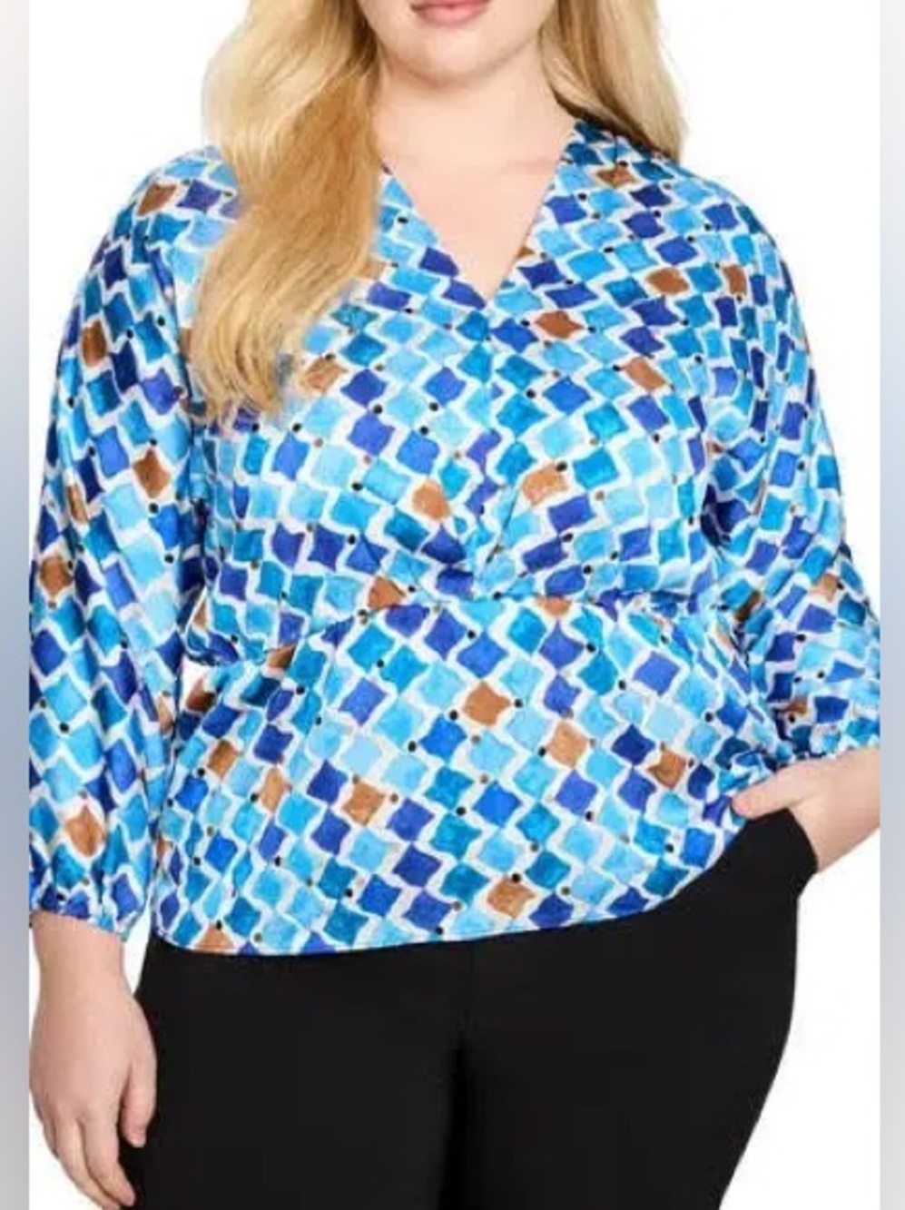 NIC + ZOE mosaic sofia top in blue multi 3X NWT